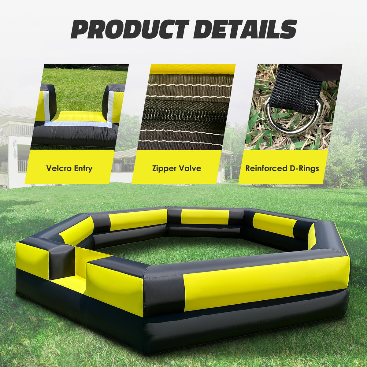 GR8FUN built-in blower inflates the pit in minutes for indoor outdoor use