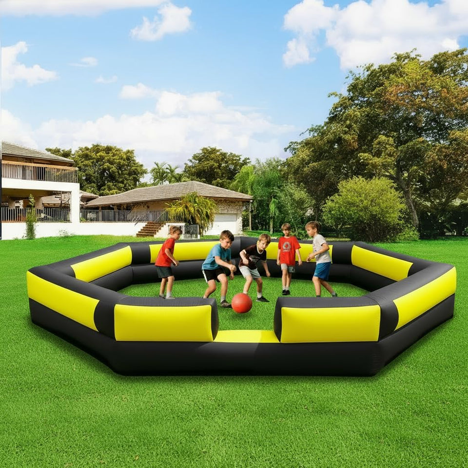 GR8FUN inflatable Gaga Ball Pit 17ft with built-in blower for quick setup.