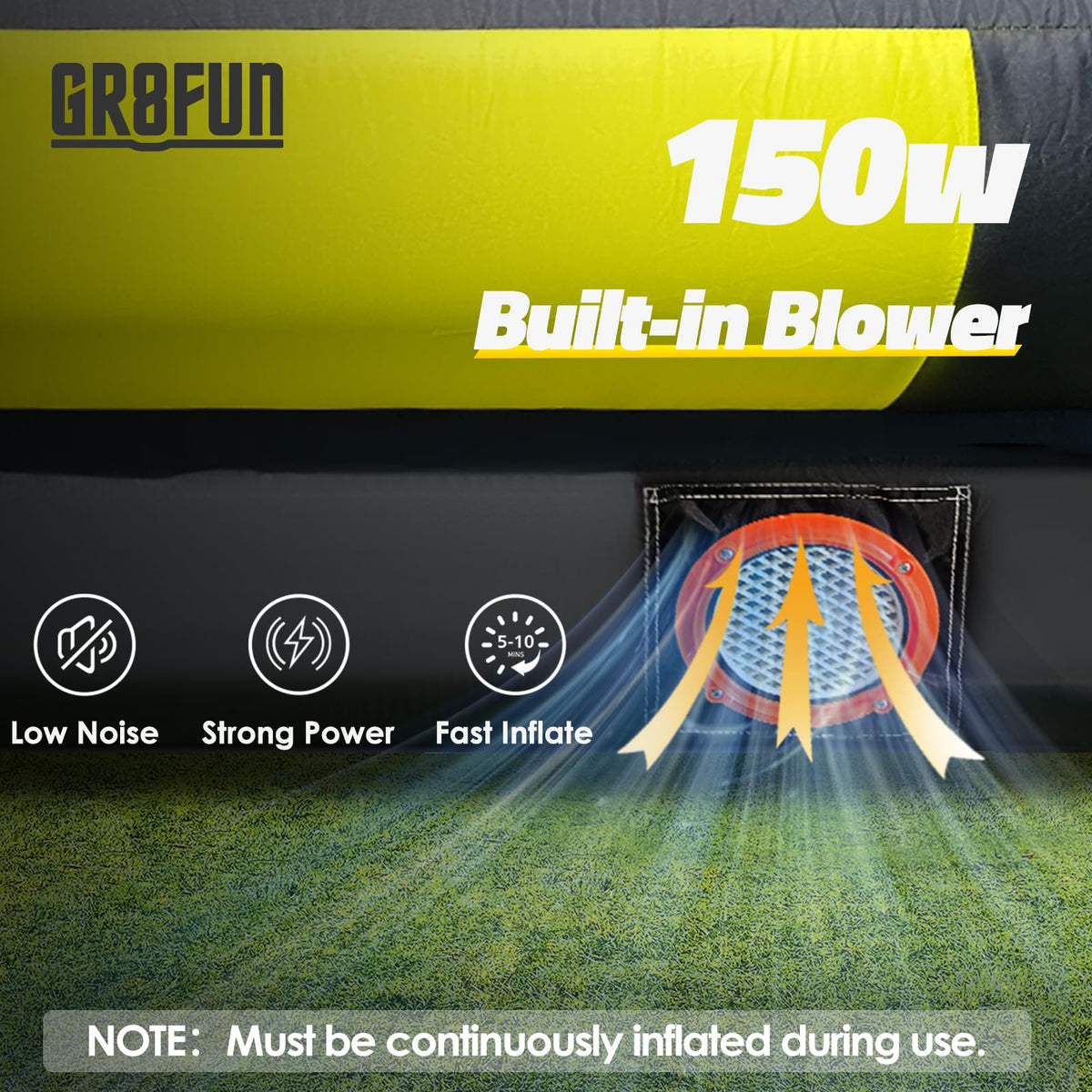 GR8FUN zipper deflation valve allows quick packing after play.
