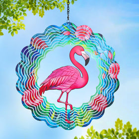Gr8Gardens Flamingo Wind Spinner 12-inch 3D metal adds dynamic motion to your garden.