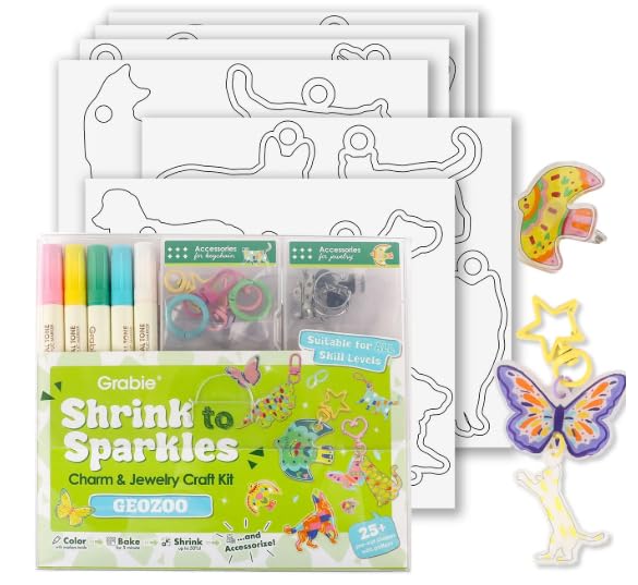 Grabie GeoZoo shrink art kit box open, ready for creative projects and quick, mess-free crafting.