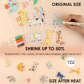 Grabie GeoZoo shrink process illustration showing the bake-and-shrink moment.