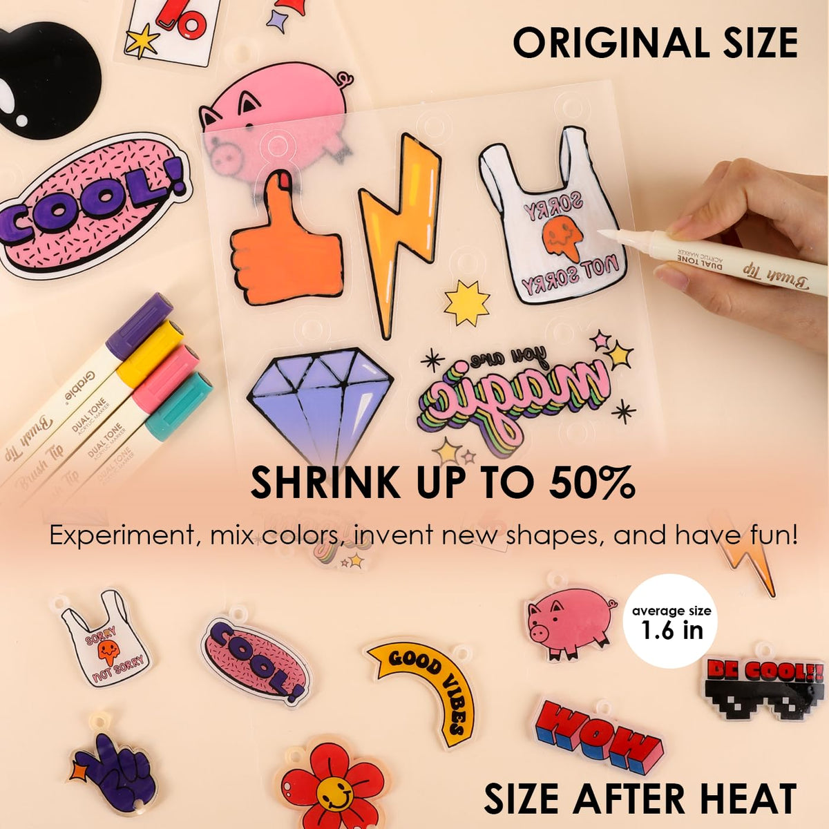 Grabie bake moment with 320°F oven delivers satisfying shrinking effect.