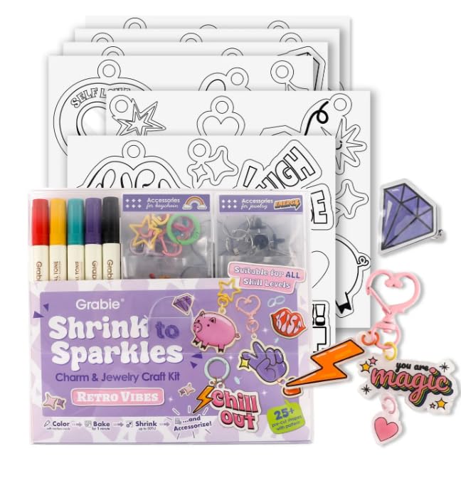 Grabie Retro Vibes shrink shapes ready to color for personalized charms.