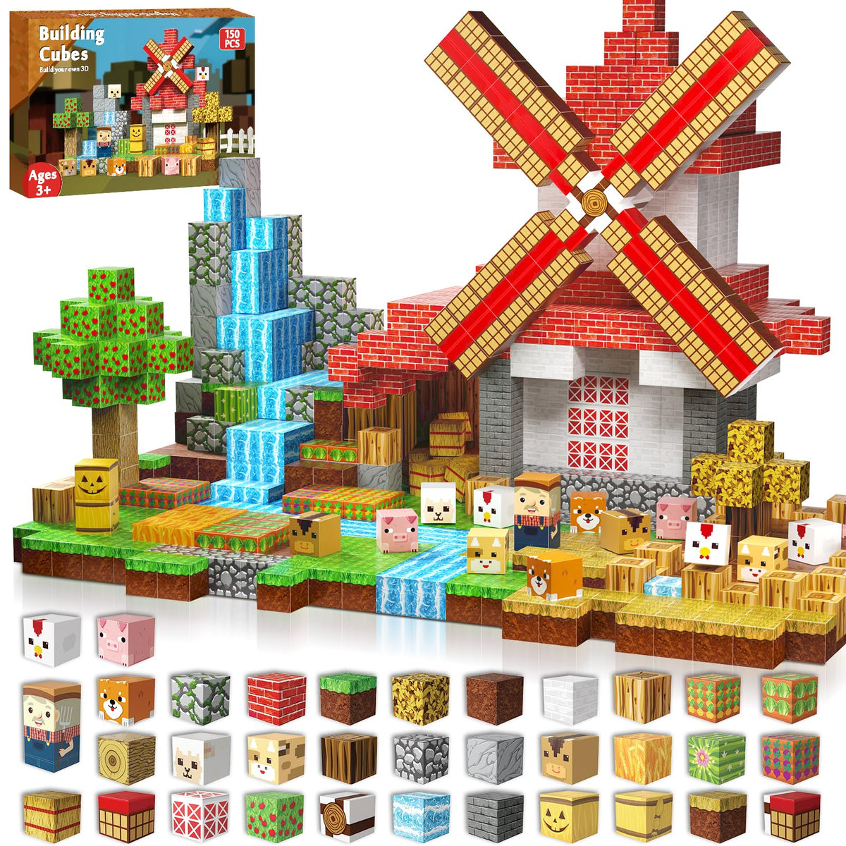 GraceDuck magnetic blocks 150pcs setup for creative farm-building play and STEM exploration.