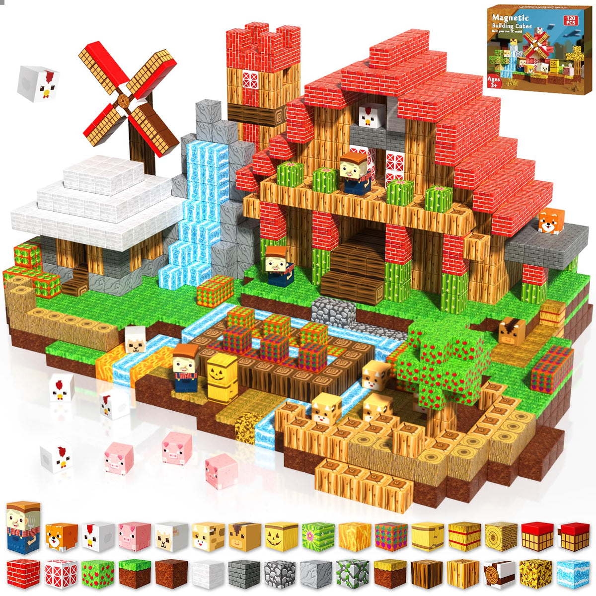 GraceDuck 120pcs magnetic blocks assembled to spark creative play and fine motor skills.