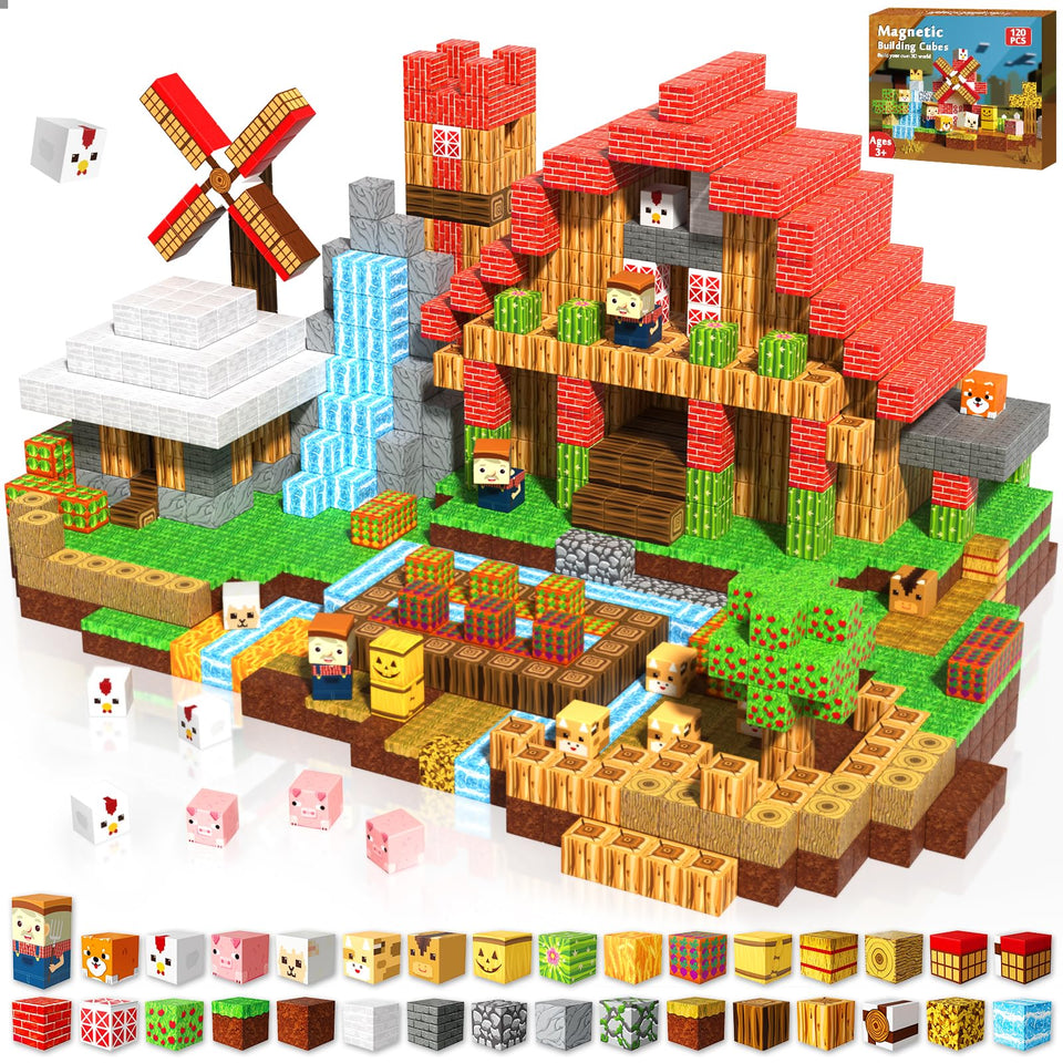 GraceDuck 120pcs magnetic blocks assembled to spark creative play and fine motor skills.