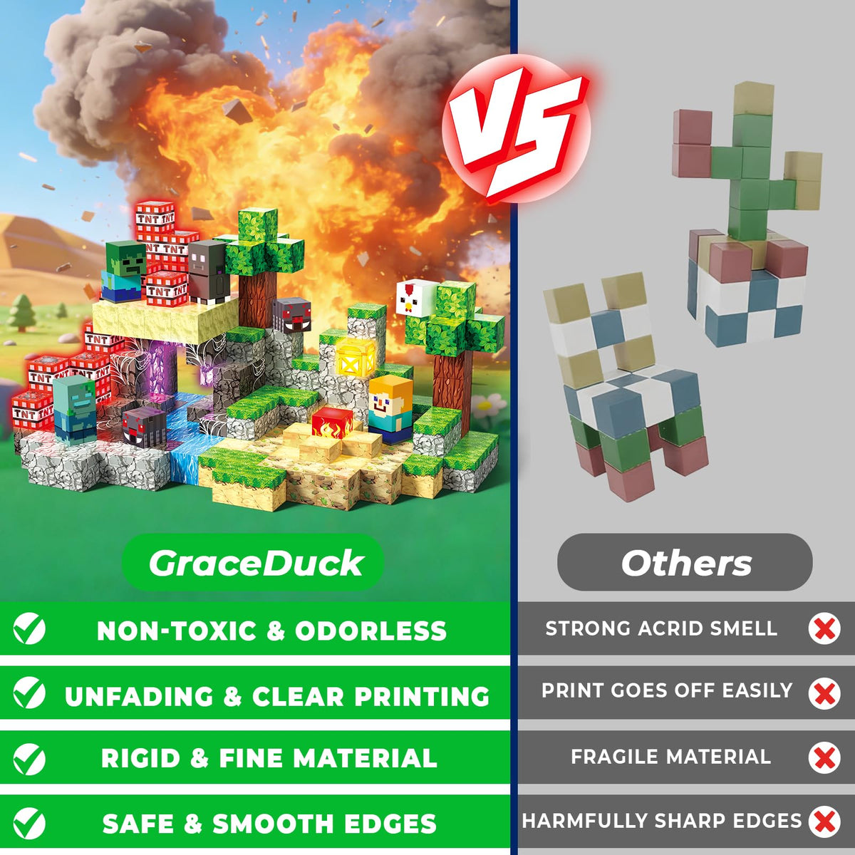 GraceDuck blocks arranged in a cave/forest themed scene for storytelling play.