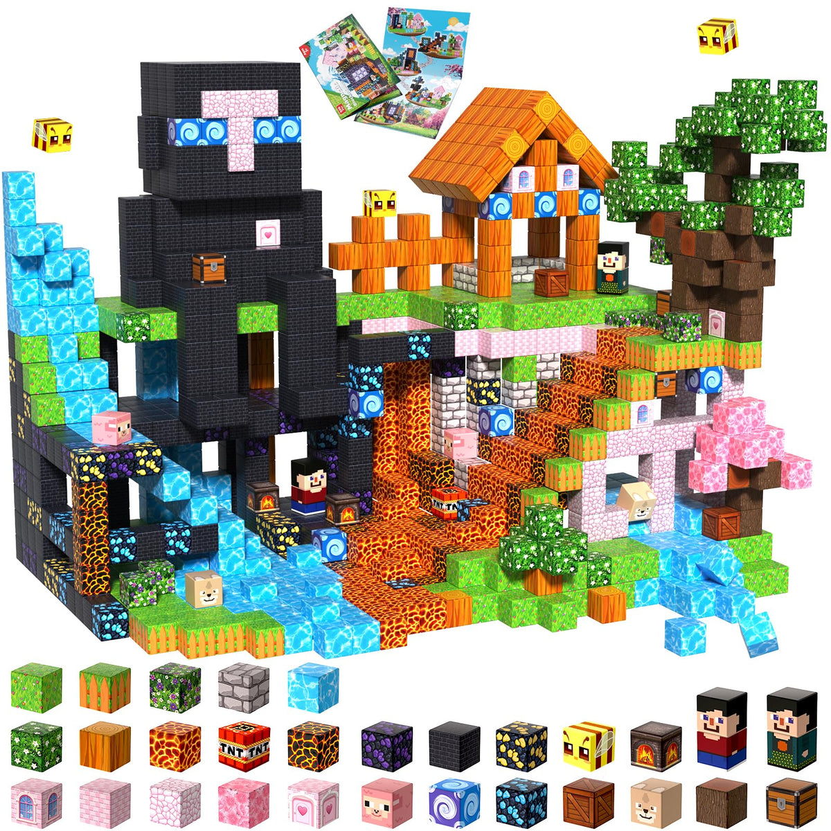 GraceDuck magnetic cubes assemble into the Dark Adventure Forest Castle for imaginative play and fine motor practice.