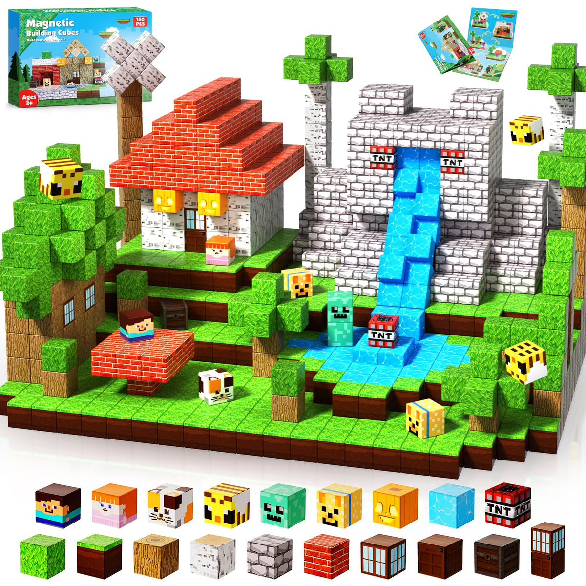 GraceDuck magnetic blocks 150pc windmill assembly with colorful cubes for STEM play