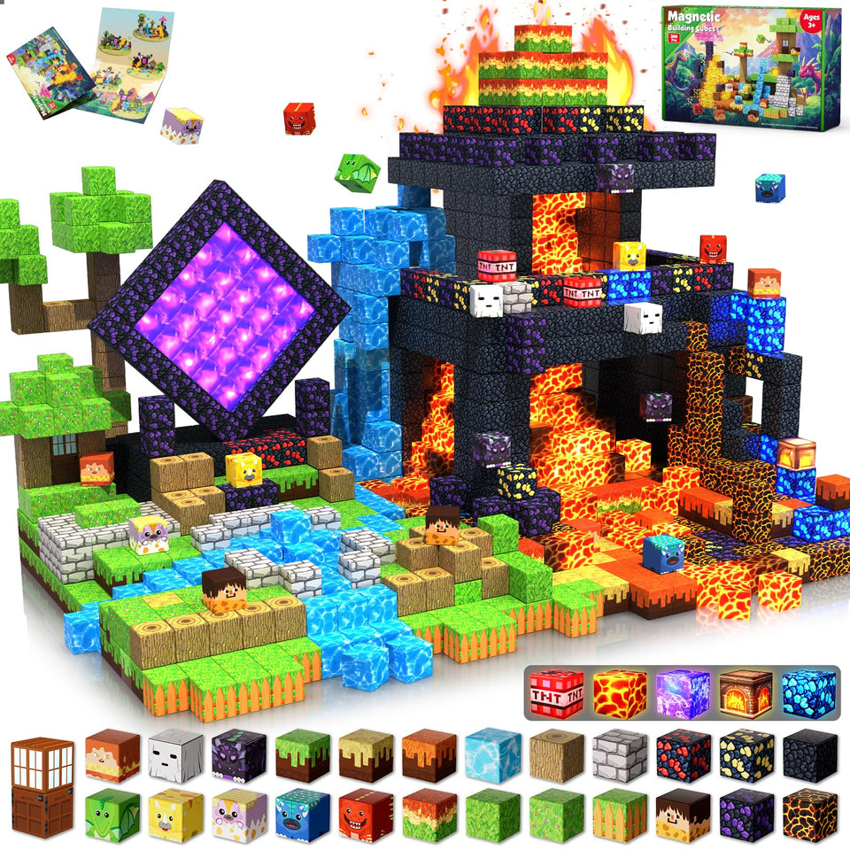 GraceDuck magnetic blocks 300pcs build dinosaur volcano forest castle, boosting spatial skills.