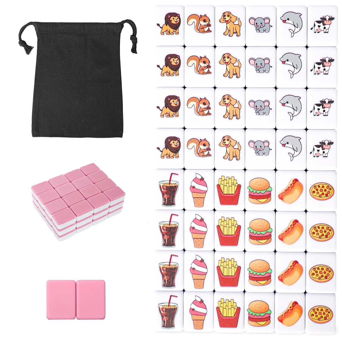 GRACIAS mahjong tiles pink animal patterns for family game nights