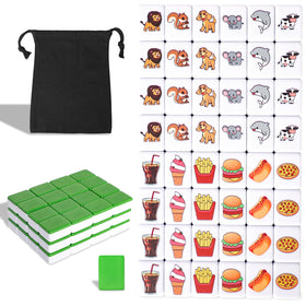 GRACIAS Mahjong tiles in green animal and food patterns for lively play.