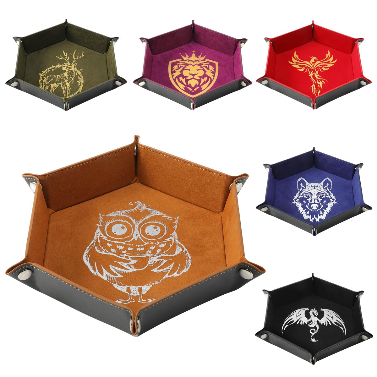 Grajar DND dice tray with Wolf pattern for enhanced table style and organization.