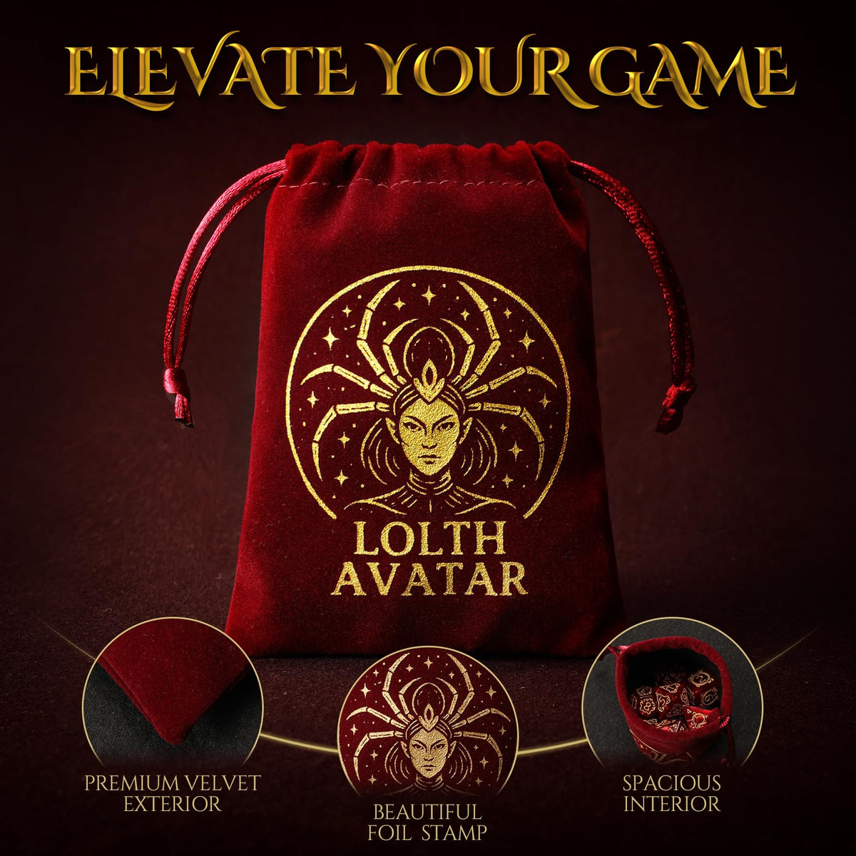 Grajar gold-emblem polyhedral dice with high-contrast numerals for quick reads.