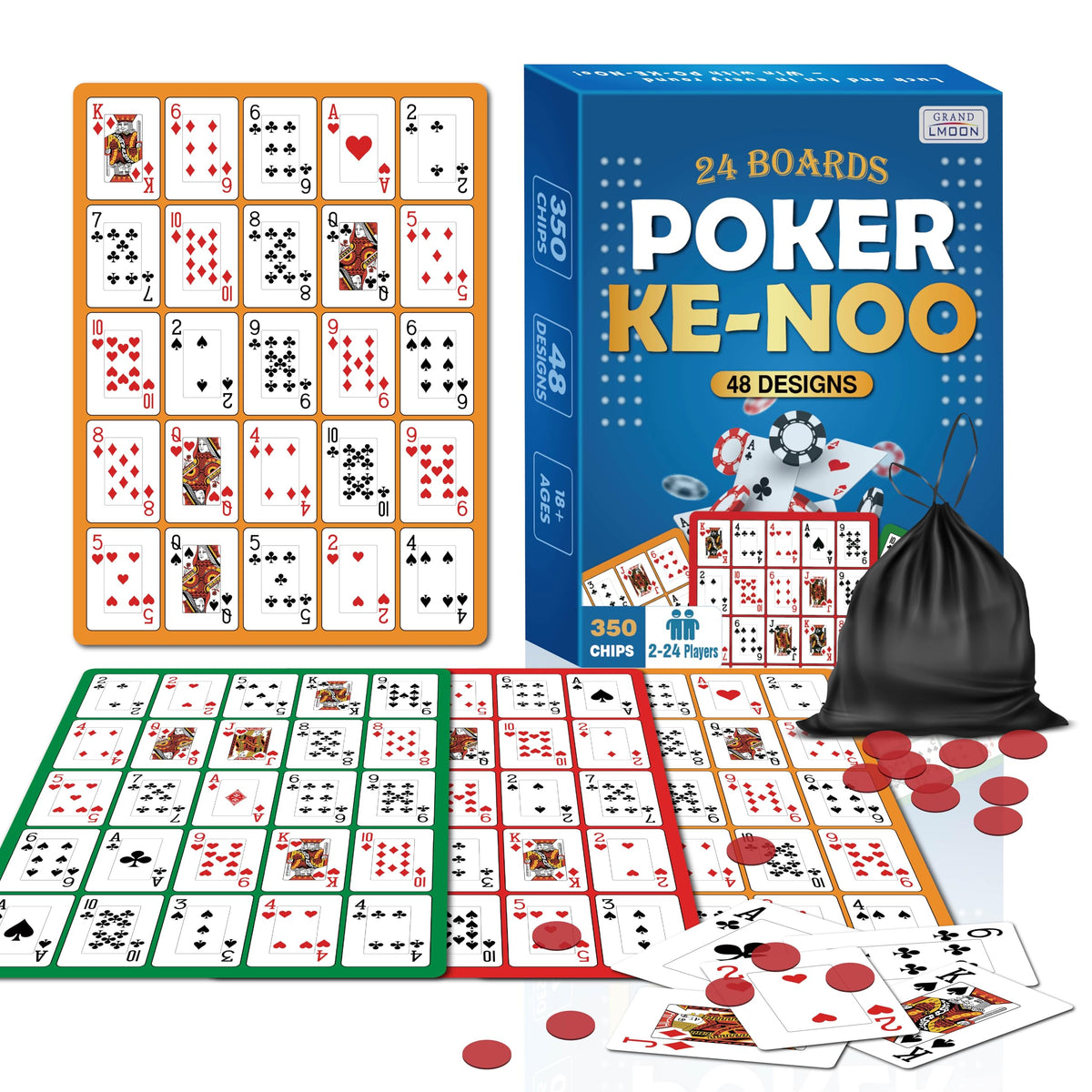 GRANDLMOON Poker Ke-NOO double-sided boards for varied gameplay during game night