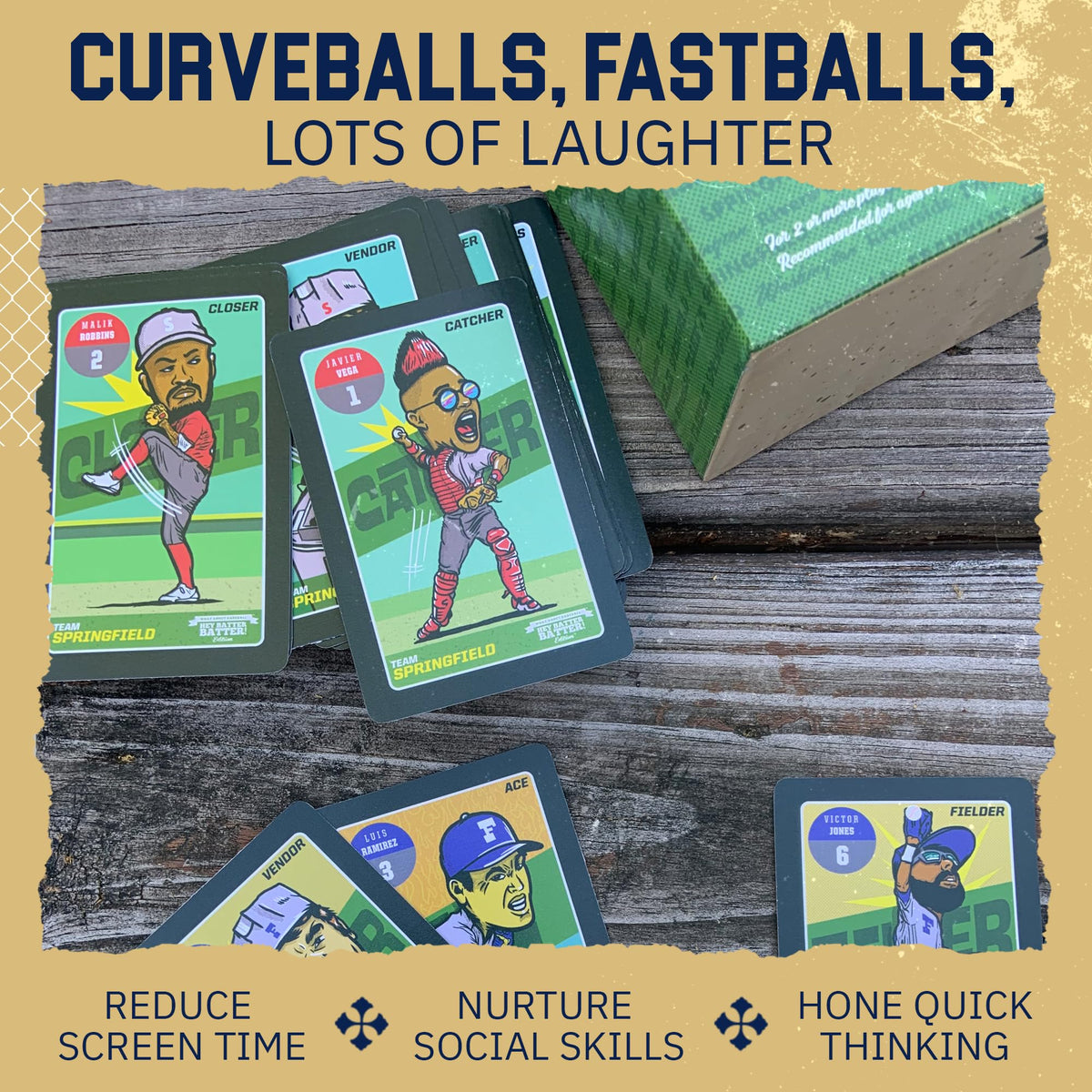 Grandma Smiley's Hey Batter Batter pack includes 52 cards plus four bats.