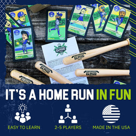 Grandma Smiley's Hey Batter Batter four wooden bats shown for authentic tactile gameplay.