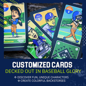 Grandma Smiley's Hey Batter Batter cards feature custom characters for storytelling fun.