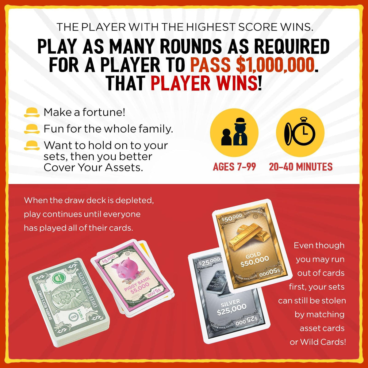 Family game night mood with kids and adults enjoying Cover Your Assets.