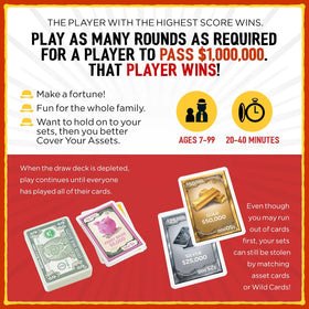 Family game night mood with kids and adults enjoying Cover Your Assets.