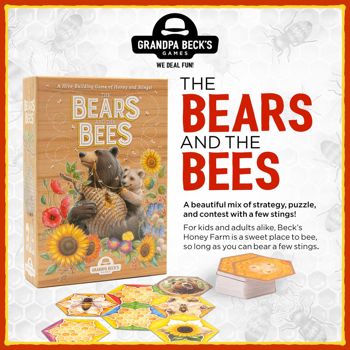Grandpa Beck's The Bears and The Bees bees and flowers cards on the table