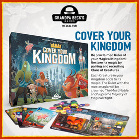 Cover Your Kingdom game components arranged for quick setup during family game night