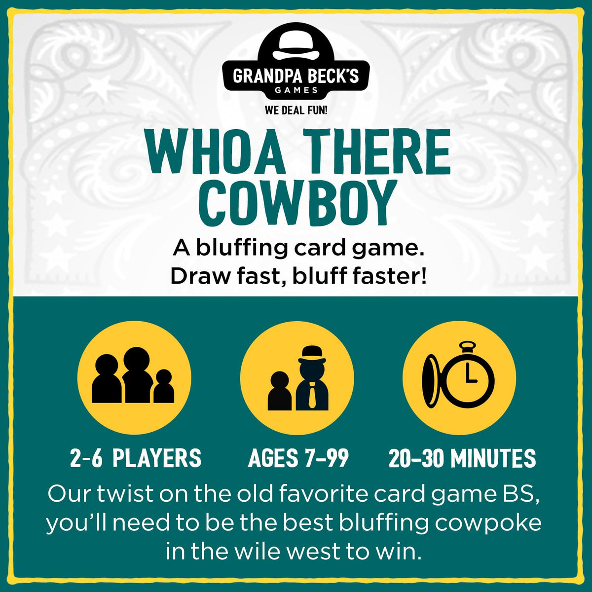 Grandpa Beck's Whoa There Cowboy players bluff and laugh around the table.