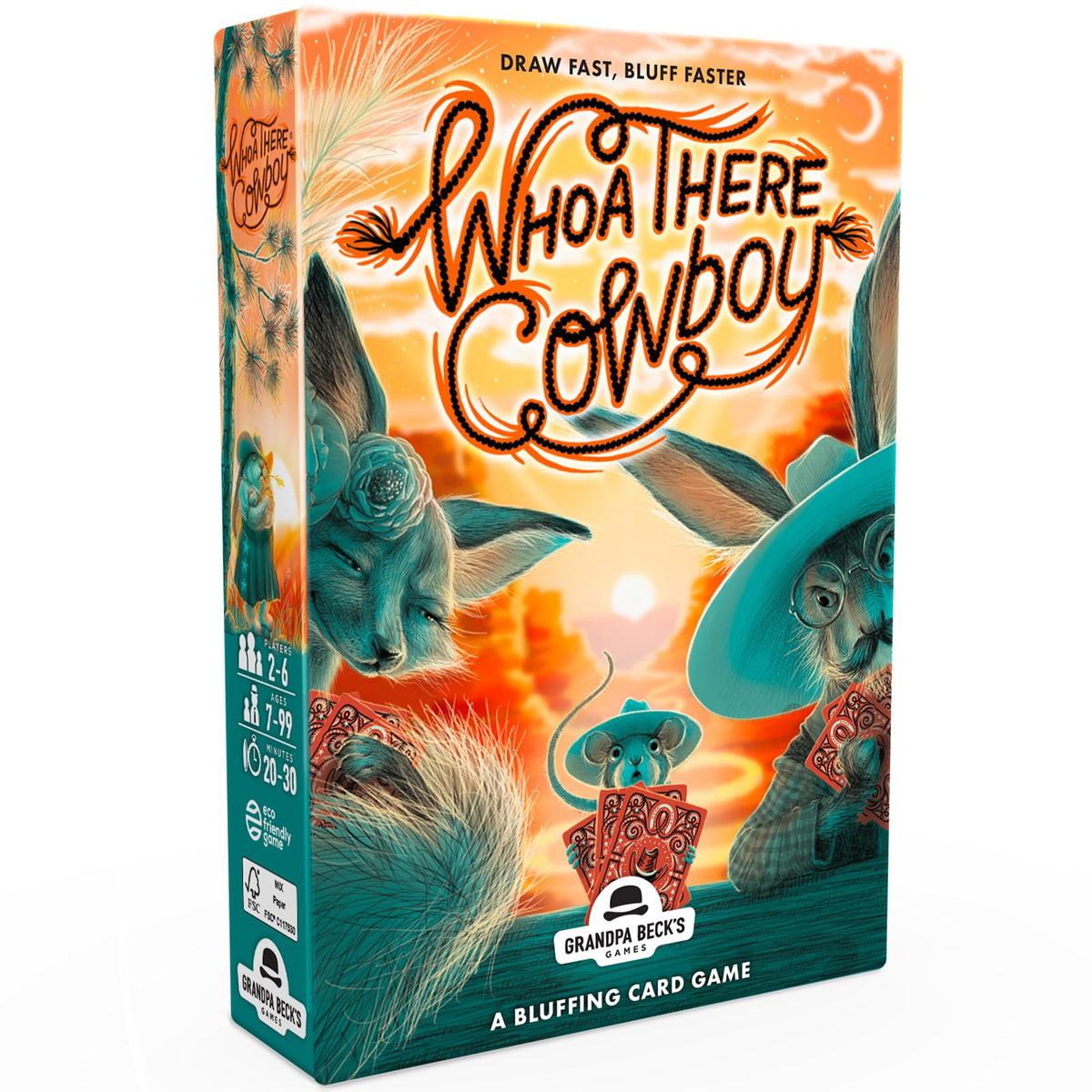 Grandpa Beck's Whoa There Cowboy box opened with cards ready for play.