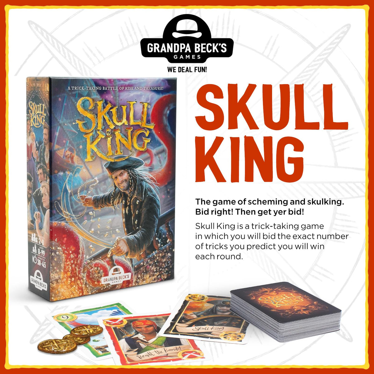 Grandpa Beck's Skull King hand of cards ready for strategic bidding