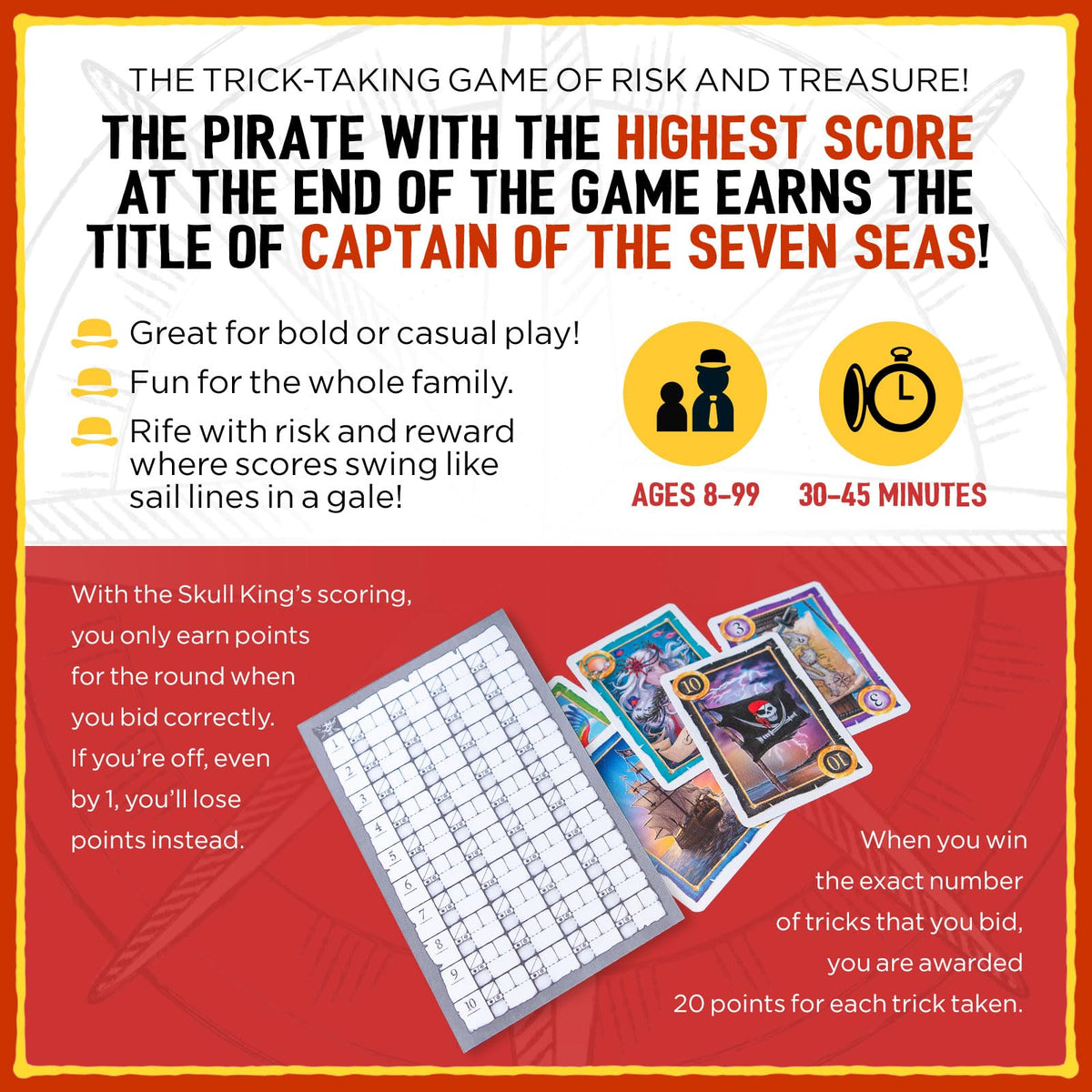 Grandpa Beck's Skull King pirate artwork enhances themed game nights