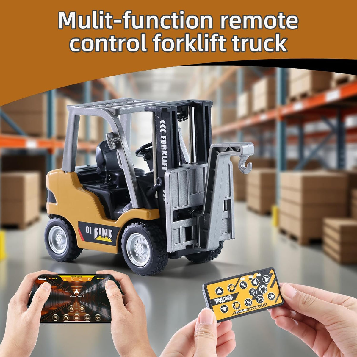GRANTLEY RC forklift mast tilt and control image highlighting tilt and movement.