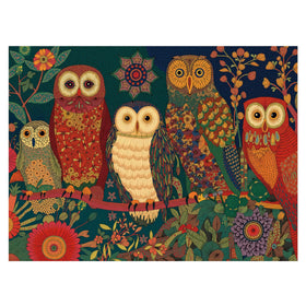 Graphinee Owl Puzzle: five owls on a branch, serene wall decor and family activity