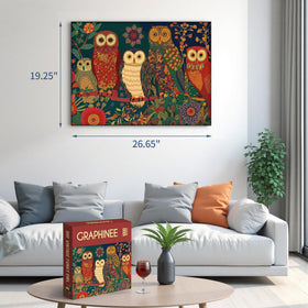 Graphinee Owl Puzzle storage box and poster for reference during solve