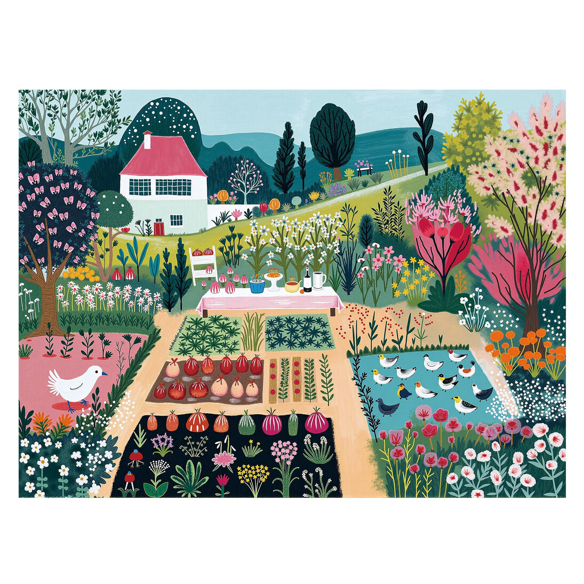 Graphinee Spring Village Life puzzle box shown, 1000 pieces ideal for family nights