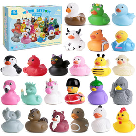 Grarain 24 Rubber Ducks with animal figures for engaging bath time learning.