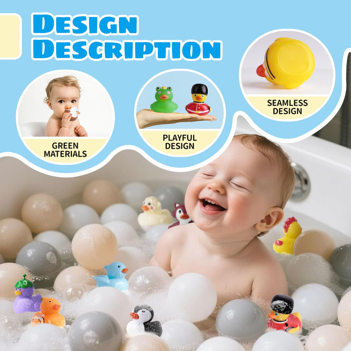 Grarain 24 Rubber Ducks soft rubber material easy to grip for toddlers.