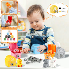 Grarain barn with animals: colorful barns and animals ready for sorting play.