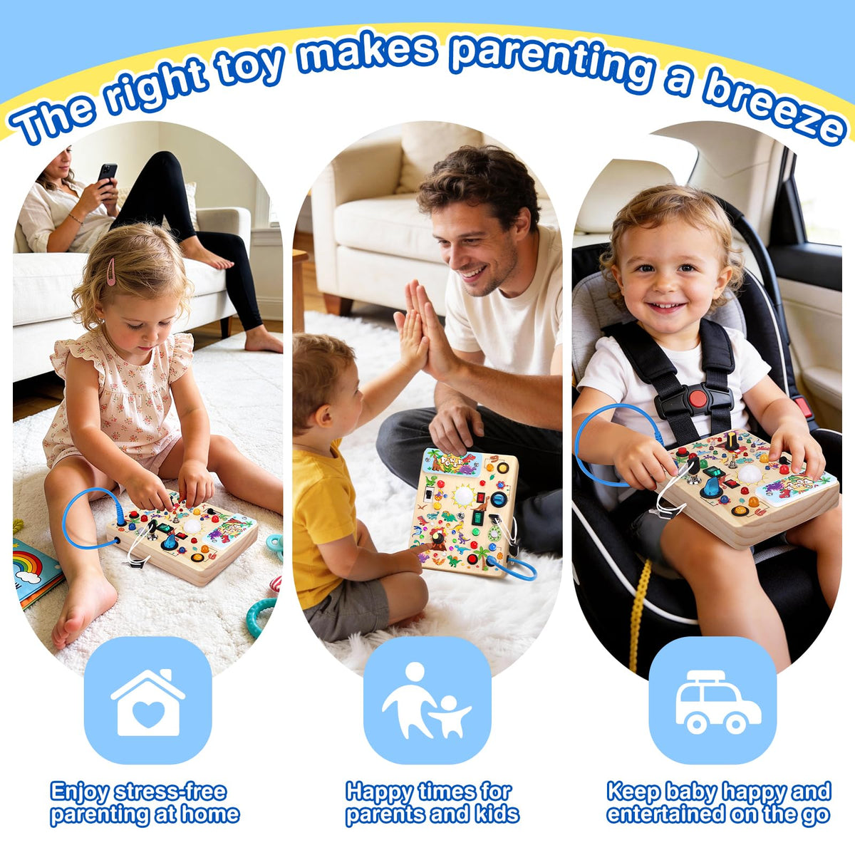 Grarain Busy Board wooden safety design with rounded edges supports durable, child-friendly play.