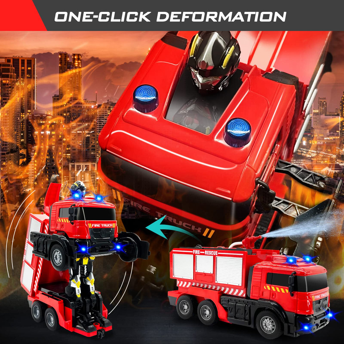 Grarain fire truck water spray feature for realistic firefighting play