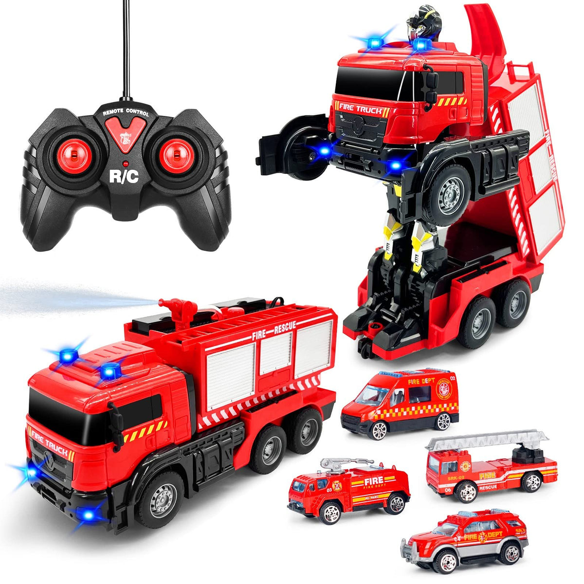 Grarain remote control fire truck with LED sounds for immersive play
