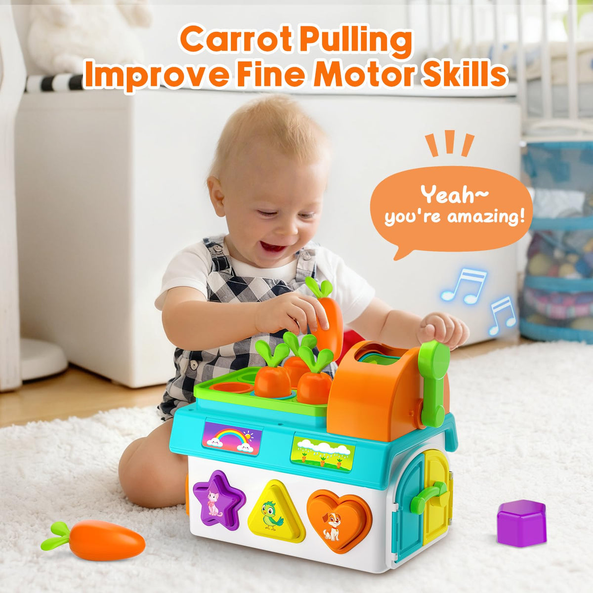 Grasili Musical SortingToys shape sorter with fruit and animals supports early color and shape recognition.