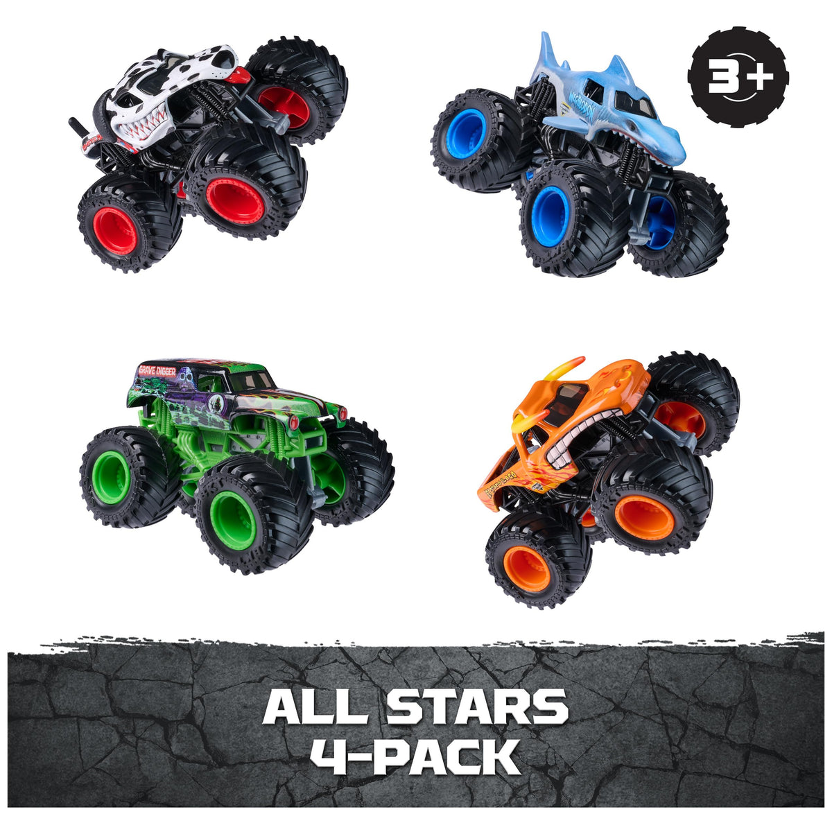Grave Digger 1:64 die-cast truck with authentic graphics for action scenes.