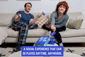 Gray Matters Games Slip It In social scene illustrates a bustling party atmosphere and conversation.