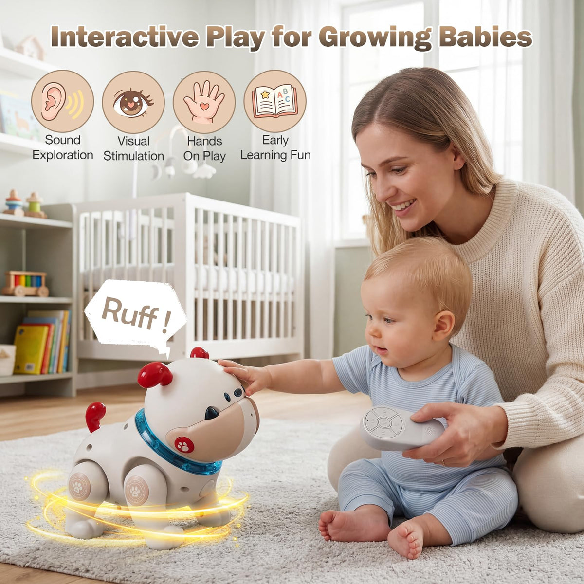Great Dachong musical crawling dog toy, dancing action, invites movement and joyful play.