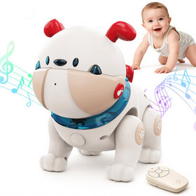 Great Dachong musical crawling dog toy, front view, boosts engagement and early learning.