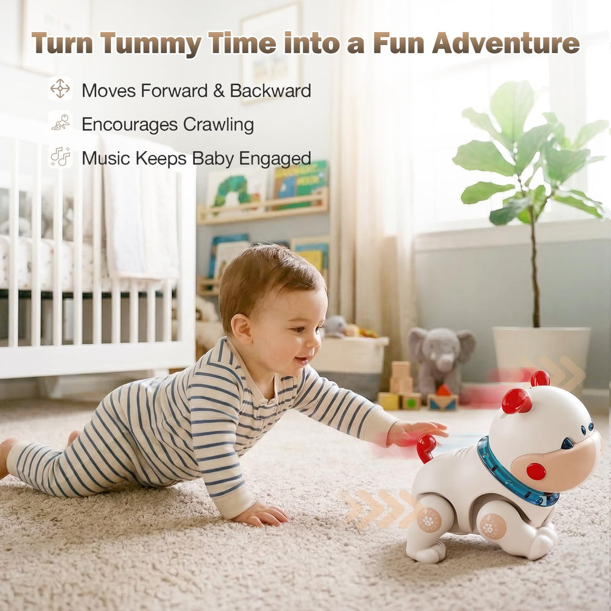 Great Dachong musical crawling dog toy, remote control use, supports guided exploration.