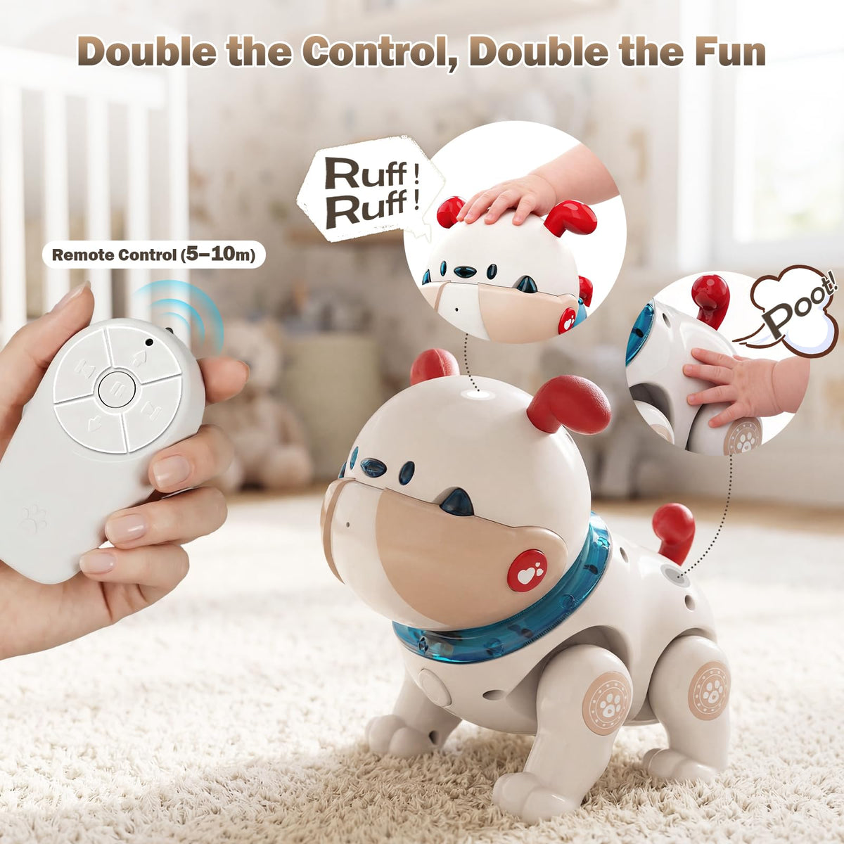 Great Dachong musical crawling dog toy, volume control and sounds for adaptable play.