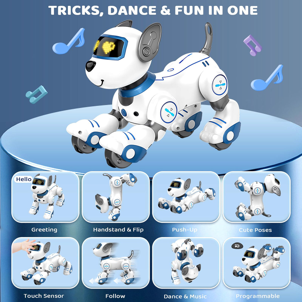Great Dachong robot dog toy touch response guides kids through interactive commands