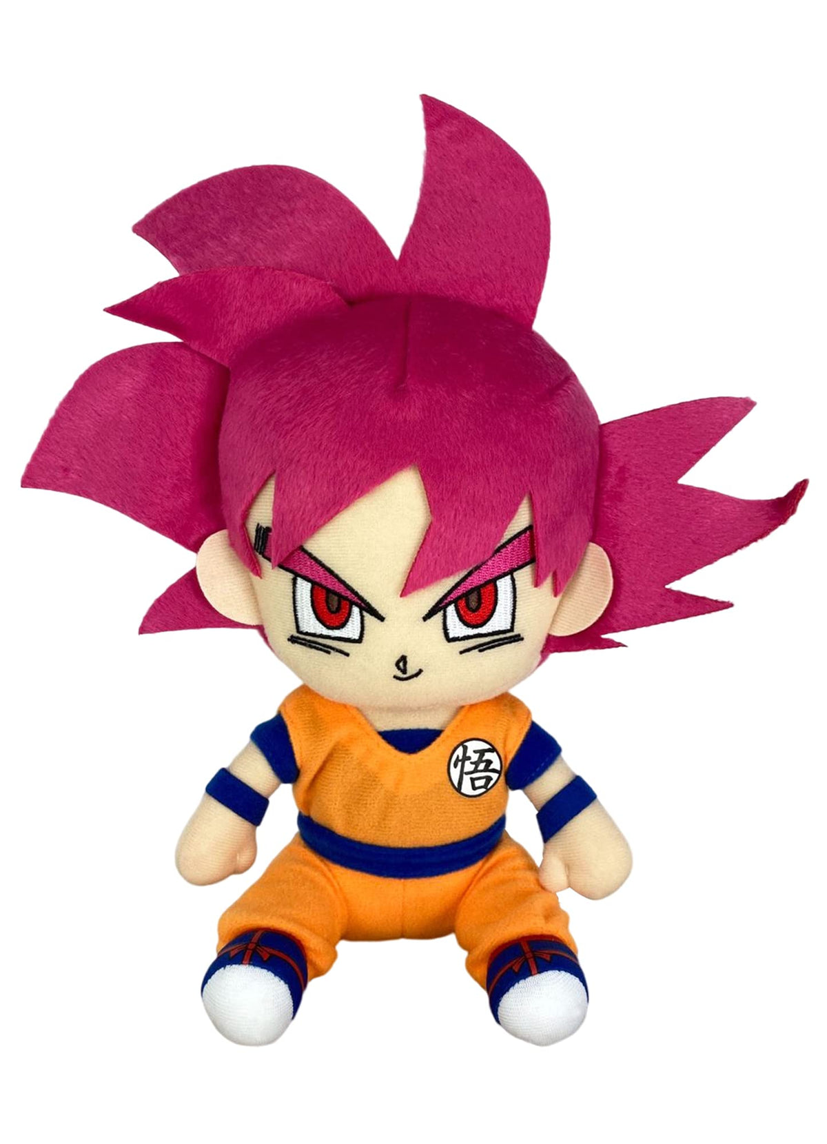 Great Eastern Entertainment SSGSS Goku sitting plush, a perfect display piece for Dragon Ball fans and collectors
